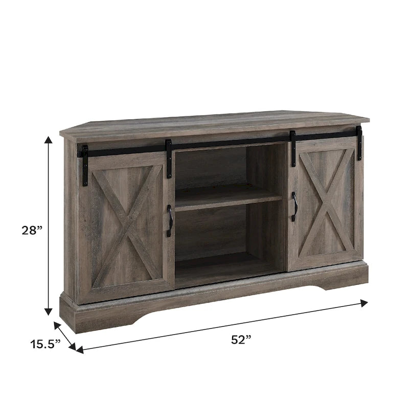 Meuble TV d'angle 52 po avec portes coulissantes – Console style rustique pour téléviseurs jusqu'à 58 po