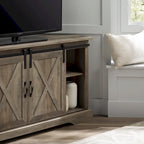 Meuble TV d'angle 52 po avec portes coulissantes – Console style rustique pour téléviseurs jusqu'à 58 po