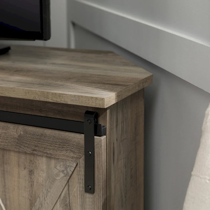 Meuble TV d'angle 52 po avec portes coulissantes – Console style rustique pour téléviseurs jusqu'à 58 po