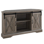 Meuble TV d'angle 52 po avec portes coulissantes – Console style rustique pour téléviseurs jusqu'à 58 po