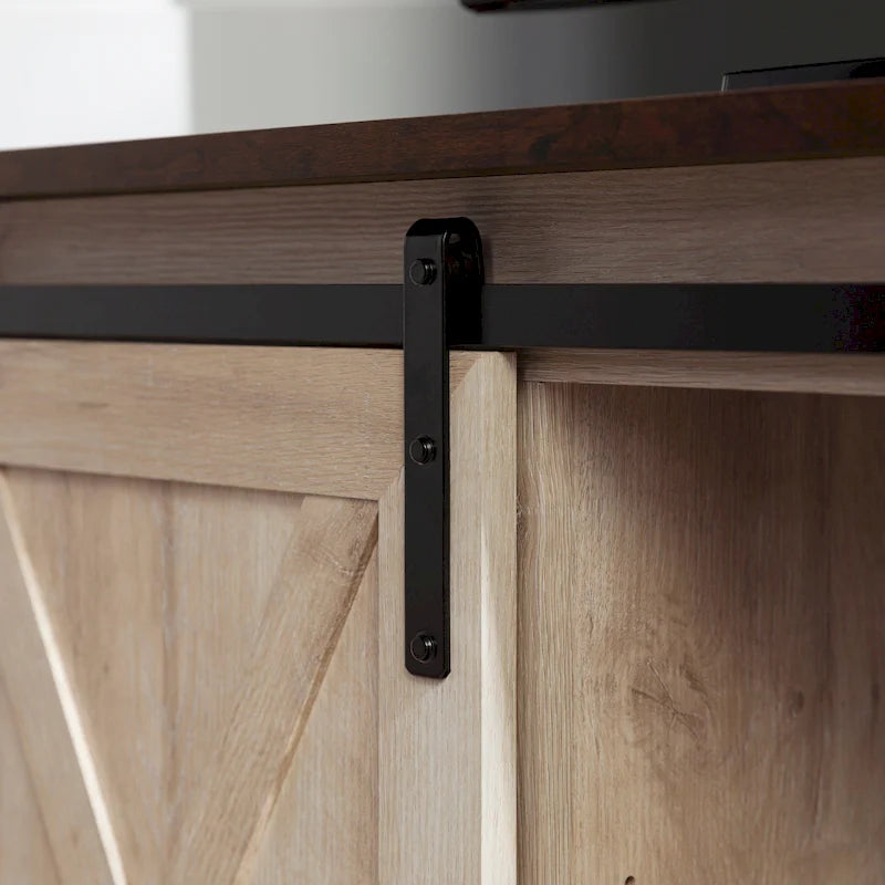 Meuble TV d'angle 52 po avec portes coulissantes – Console style rustique pour téléviseurs jusqu'à 58 po