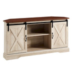 Meuble TV d'angle 52 po avec portes coulissantes – Console style rustique pour téléviseurs jusqu'à 58 po
