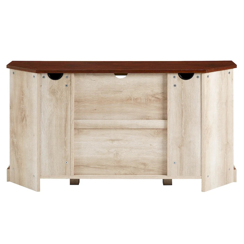 Meuble TV d'angle 52 po avec portes coulissantes – Console style rustique pour téléviseurs jusqu'à 58 po