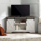 Meuble TV d'angle 52 po avec portes coulissantes – Console style rustique pour téléviseurs jusqu'à 58 po