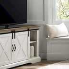 Meuble TV d'angle 52 po avec portes coulissantes – Console style rustique pour téléviseurs jusqu'à 58 po