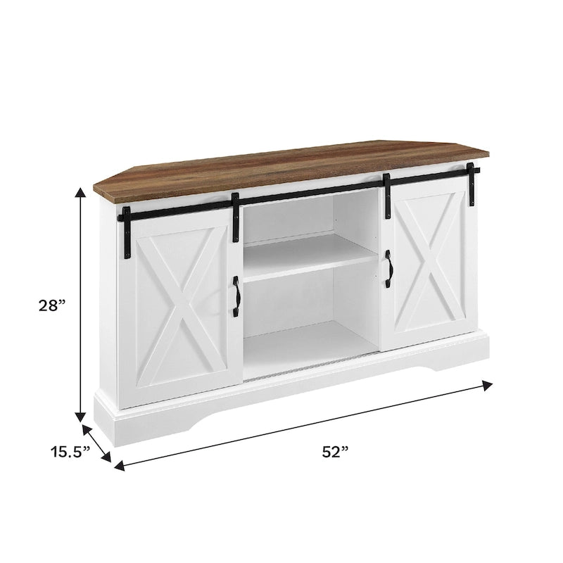 Meuble TV d'angle 52 po avec portes coulissantes – Console style rustique pour téléviseurs jusqu'à 58 po