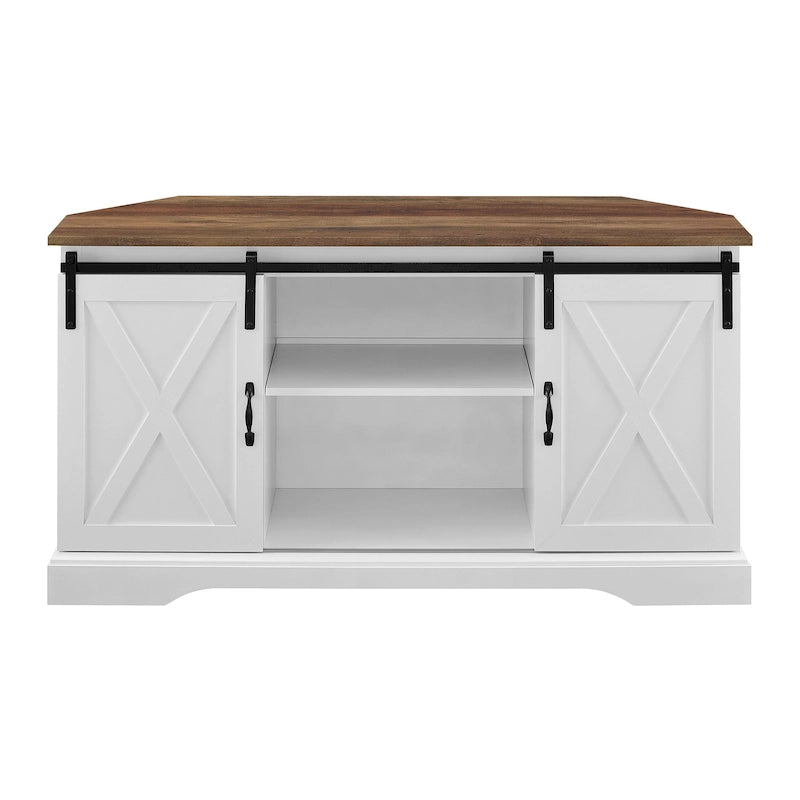 Meuble TV d'angle 52 po avec portes coulissantes – Console style rustique pour téléviseurs jusqu'à 58 po