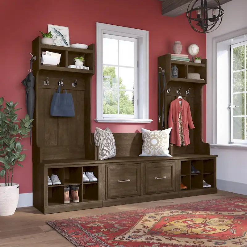 Ensemble meuble d'entrée/vestiaire et banc à chaussures avec portes – Patères, niches de rangement, pour vestiaire/buanderie