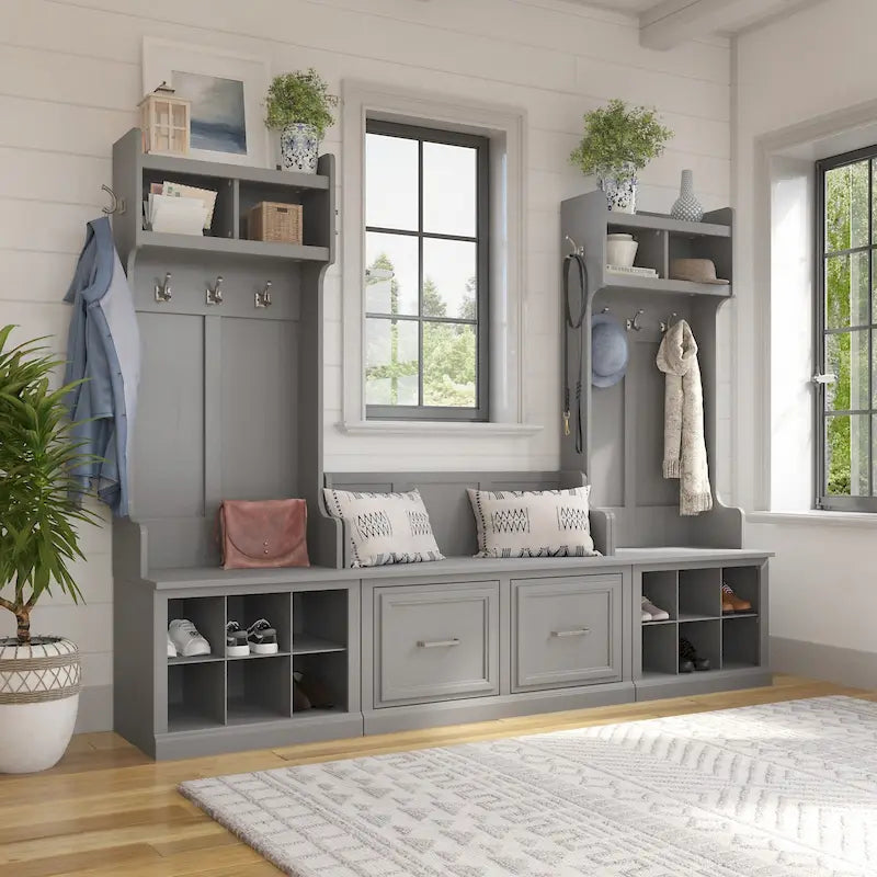 Ensemble meuble d'entrée/vestiaire et banc à chaussures avec portes – Patères, niches de rangement, pour vestiaire/buanderie