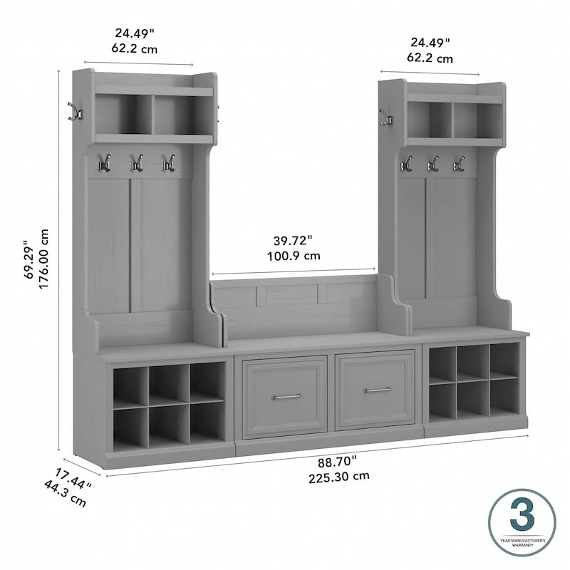 Ensemble meuble d'entrée/vestiaire et banc à chaussures avec portes – Patères, niches de rangement, pour vestiaire/buanderie