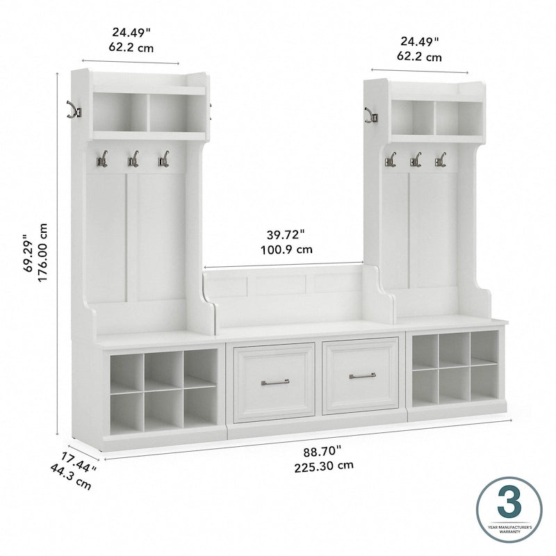 Ensemble meuble d'entrée/vestiaire et banc à chaussures avec portes – Patères, niches de rangement, pour vestiaire/buanderie