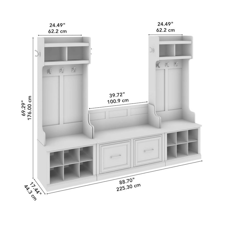 Ensemble meuble d'entrée/vestiaire et banc à chaussures avec portes – Patères, niches de rangement, pour vestiaire/buanderie