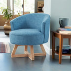 Fauteuil d'appoint pivotant à 360° – Revêtement en lin, piètement en bois d'hévéa, fauteuil de salon