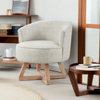 Fauteuil d'appoint pivotant à 360° – Revêtement en lin, piètement en bois d'hévéa, fauteuil de salon