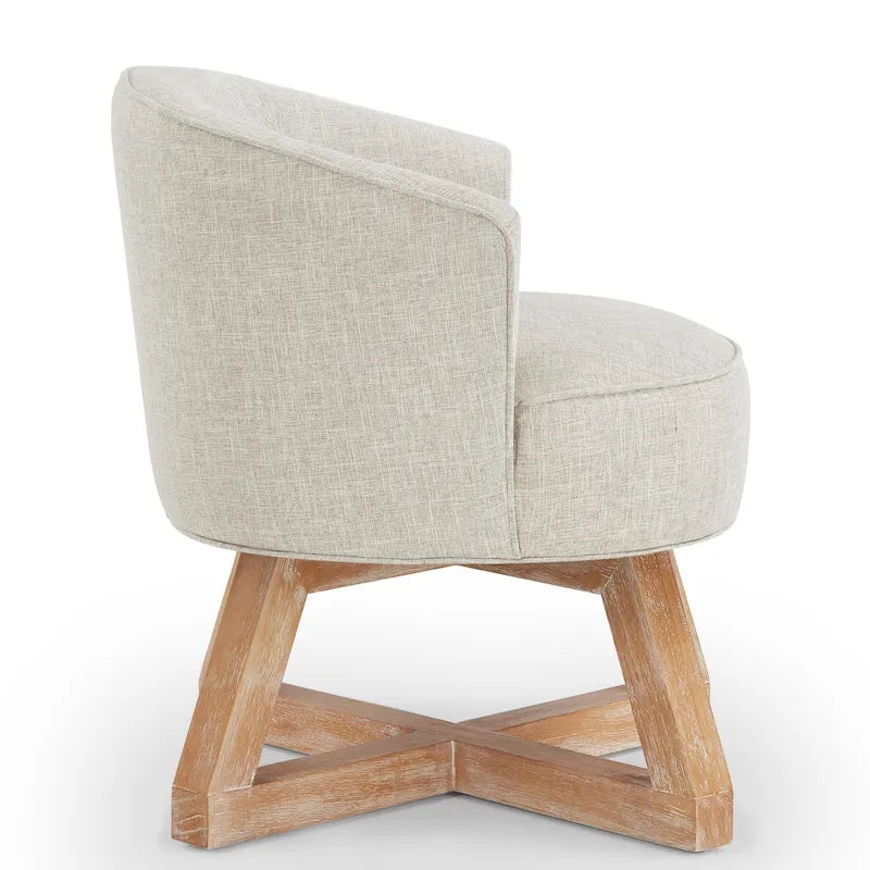 Fauteuil d'appoint pivotant à 360° – Revêtement en lin, piètement en bois d'hévéa, fauteuil de salon
