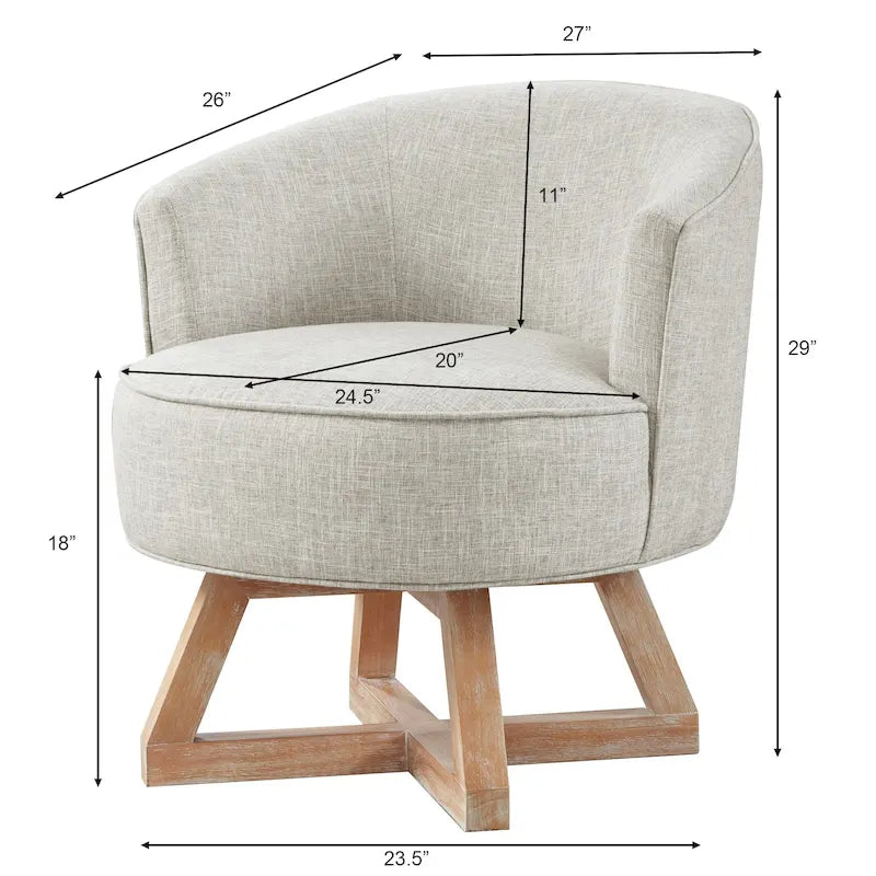 Fauteuil d'appoint pivotant à 360° – Revêtement en lin, piètement en bois d'hévéa, fauteuil de salon