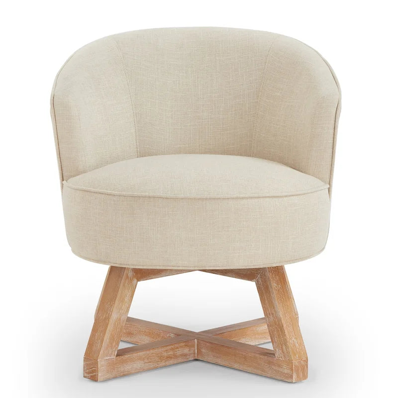 Fauteuil d'appoint pivotant à 360° – Revêtement en lin, piètement en bois d'hévéa, fauteuil de salon