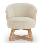 Fauteuil d'appoint pivotant à 360° – Revêtement en lin, piètement en bois d'hévéa, fauteuil de salon
