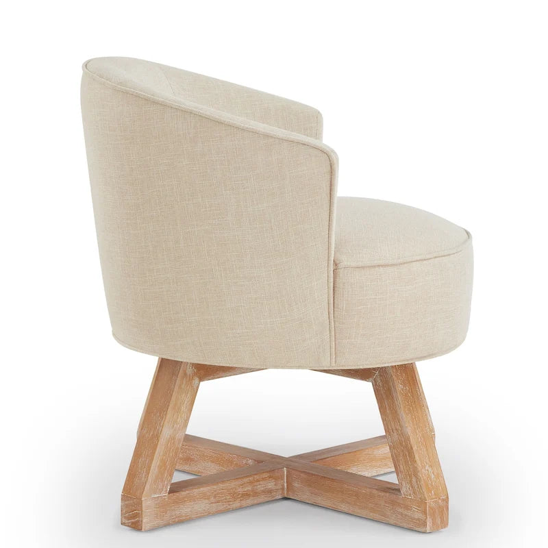 Fauteuil d'appoint pivotant à 360° – Revêtement en lin, piètement en bois d'hévéa, fauteuil de salon