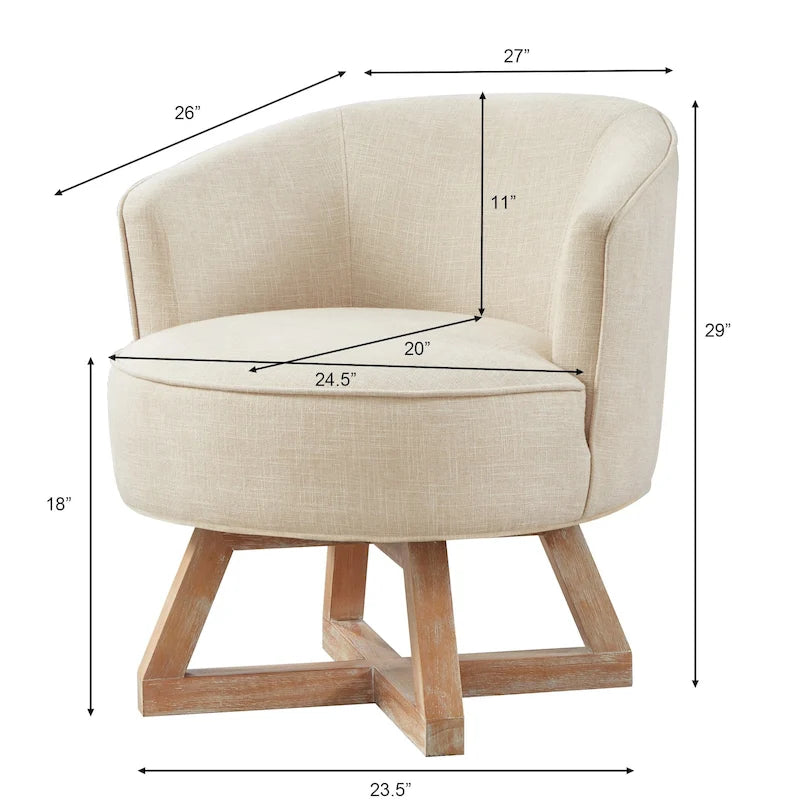 Fauteuil d'appoint pivotant à 360° – Revêtement en lin, piètement en bois d'hévéa, fauteuil de salon