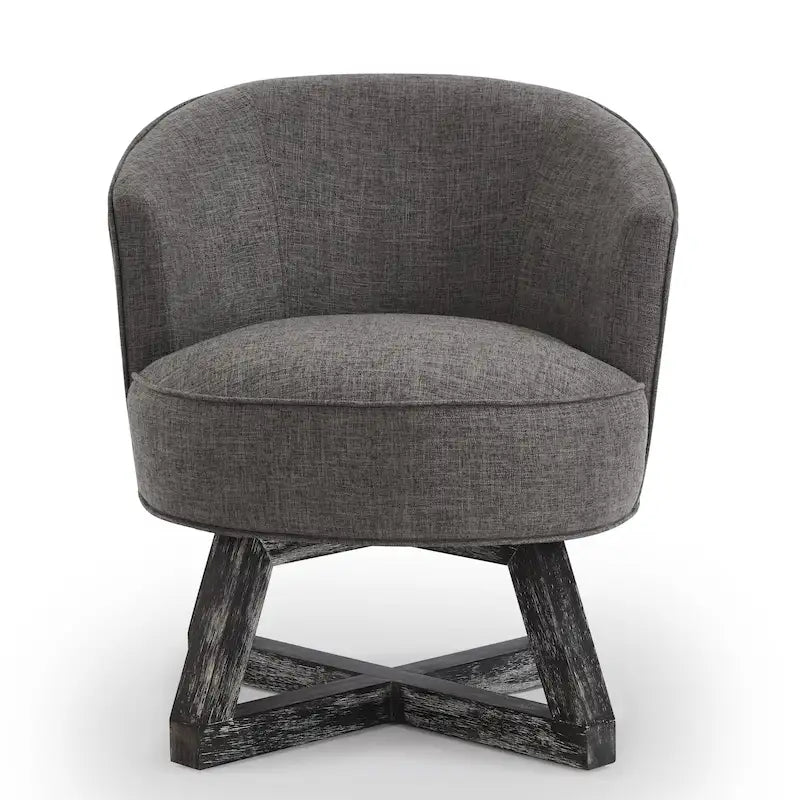 Fauteuil d'appoint pivotant à 360° – Revêtement en lin, piètement en bois d'hévéa, fauteuil de salon