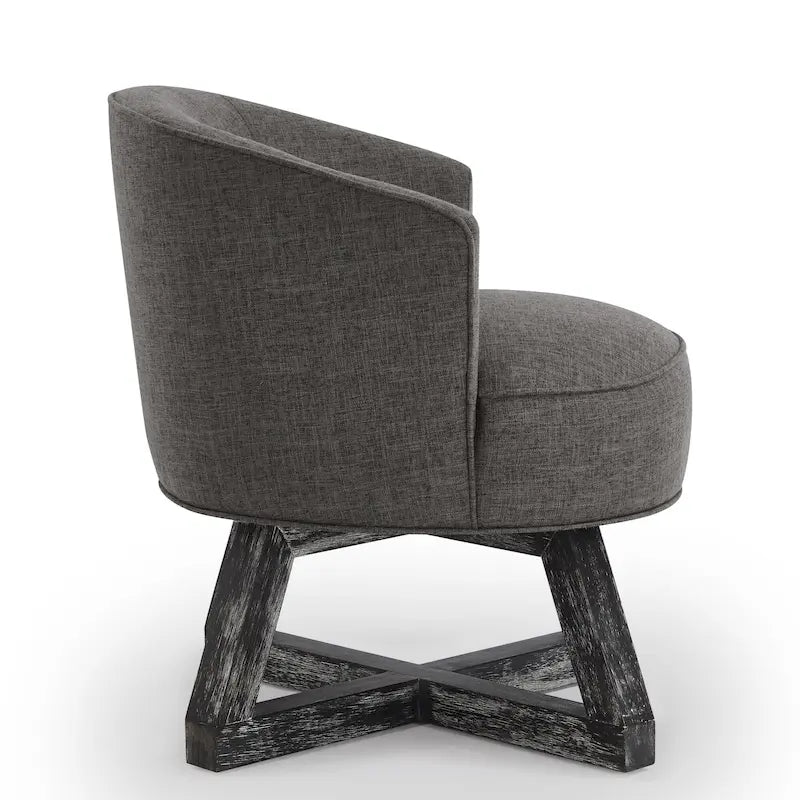 Fauteuil d'appoint pivotant à 360° – Revêtement en lin, piètement en bois d'hévéa, fauteuil de salon