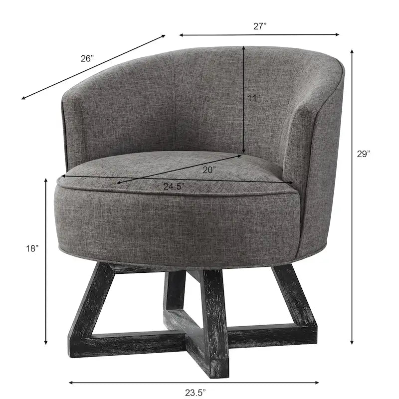 Fauteuil d'appoint pivotant à 360° – Revêtement en lin, piètement en bois d'hévéa, fauteuil de salon