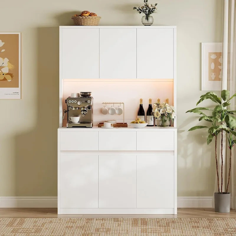 Grand garde-manger avec comptoir pour micro-ondes et lumières DEL