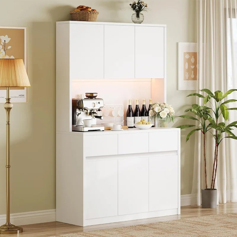 Grand garde-manger avec comptoir pour micro-ondes et lumières DEL
