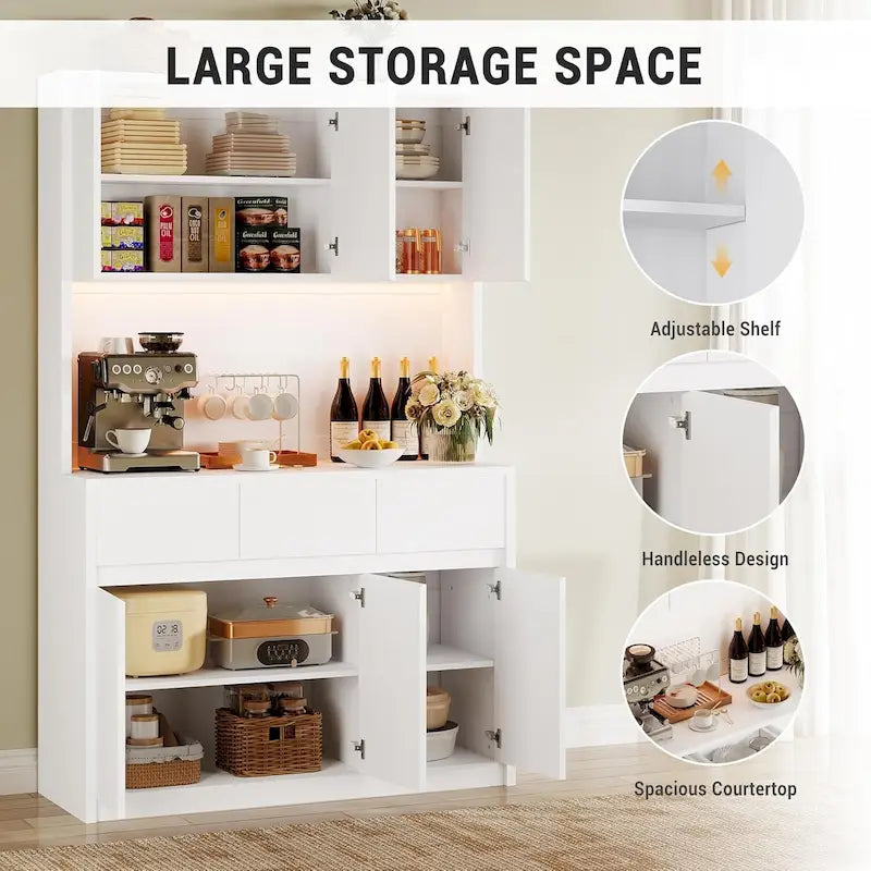 Grand garde-manger avec comptoir pour micro-ondes et lumières DEL