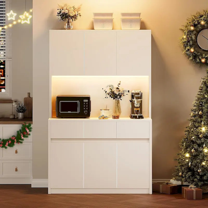 Grand garde-manger avec comptoir pour micro-ondes et lumières DEL