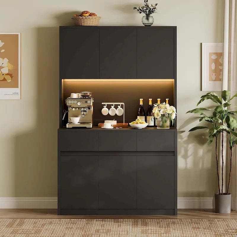 Grand garde-manger avec comptoir pour micro-ondes et lumières DEL