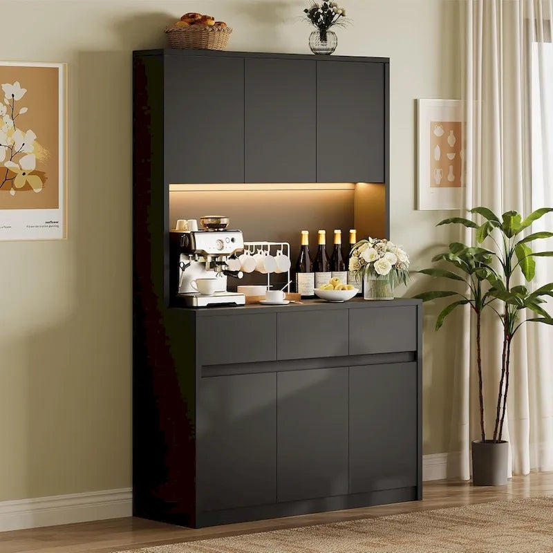 Grand garde-manger avec comptoir pour micro-ondes et lumières DEL