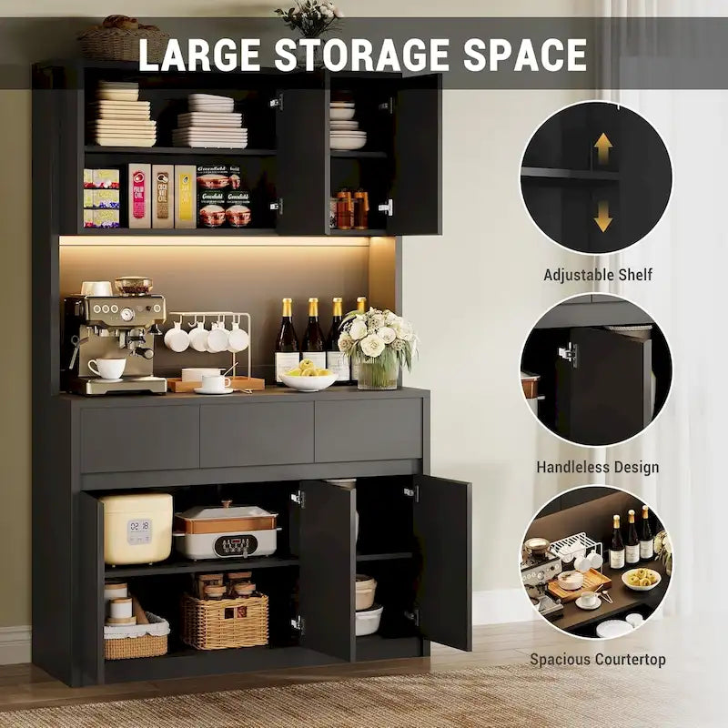 Grand garde-manger avec comptoir pour micro-ondes et lumières DEL