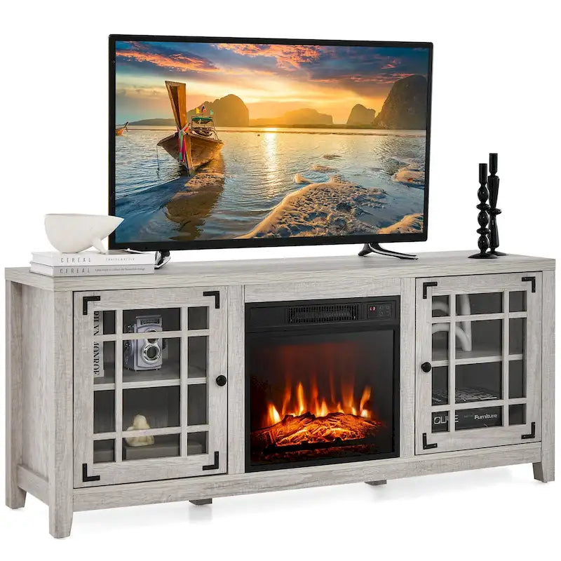 Meuble TV cheminée électrique de 58 pouces pour téléviseurs jusqu'à 65 pouces, 5000 BTU avec rangement
