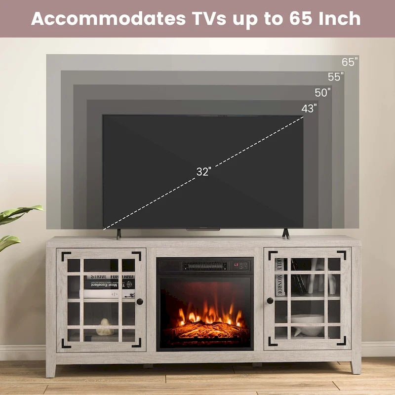 Meuble TV cheminée électrique de 58 pouces pour téléviseurs jusqu'à 65 pouces, 5000 BTU avec rangement