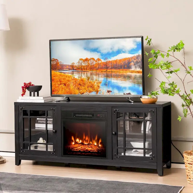 Meuble TV cheminée électrique de 58 pouces pour téléviseurs jusqu'à 65 pouces, 5000 BTU avec rangement