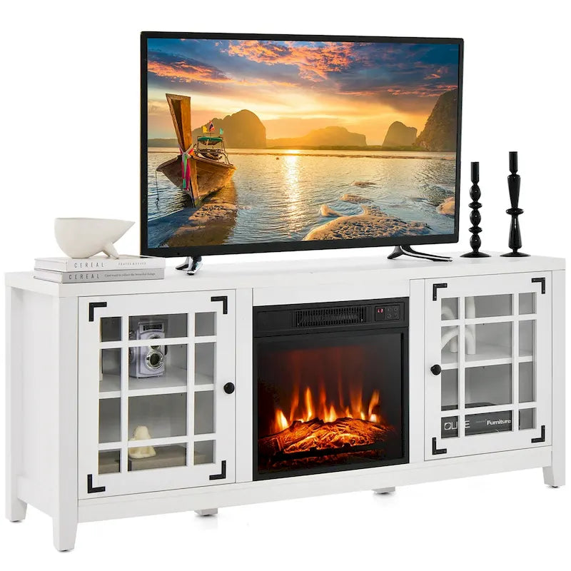 Meuble TV cheminée électrique de 58 pouces pour téléviseurs jusqu'à 65 pouces, 5000 BTU avec rangement