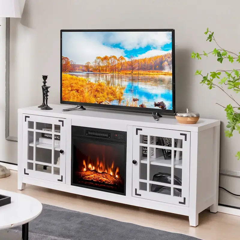 Meuble TV cheminée électrique de 58 pouces pour téléviseurs jusqu'à 65 pouces, 5000 BTU avec rangement