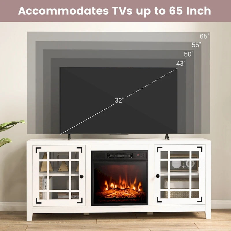 Meuble TV cheminée électrique de 58 pouces pour téléviseurs jusqu'à 65 pouces, 5000 BTU avec rangement