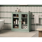 Meuble de salle de bain en bois massif 100%, 32 po, avec portes vitrées claires
