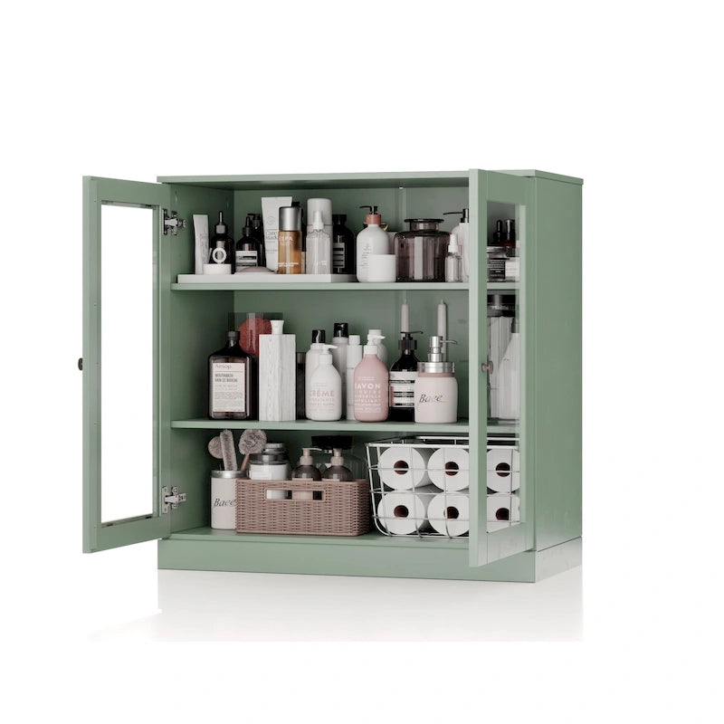 Meuble de salle de bain en bois massif 100%, 32 po, avec portes vitrées claires