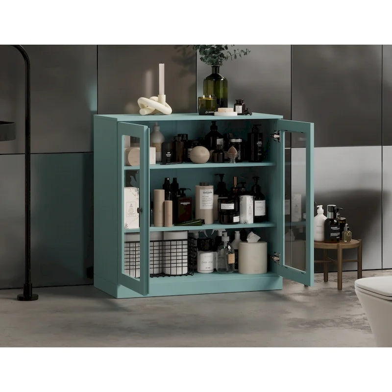 Meuble de salle de bain en bois massif 100%, 32 po, avec portes vitrées claires