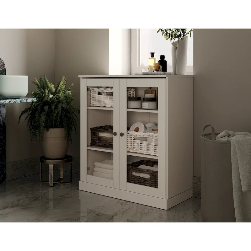 Meuble de salle de bain en bois massif 100%, 32 po, avec portes vitrées claires