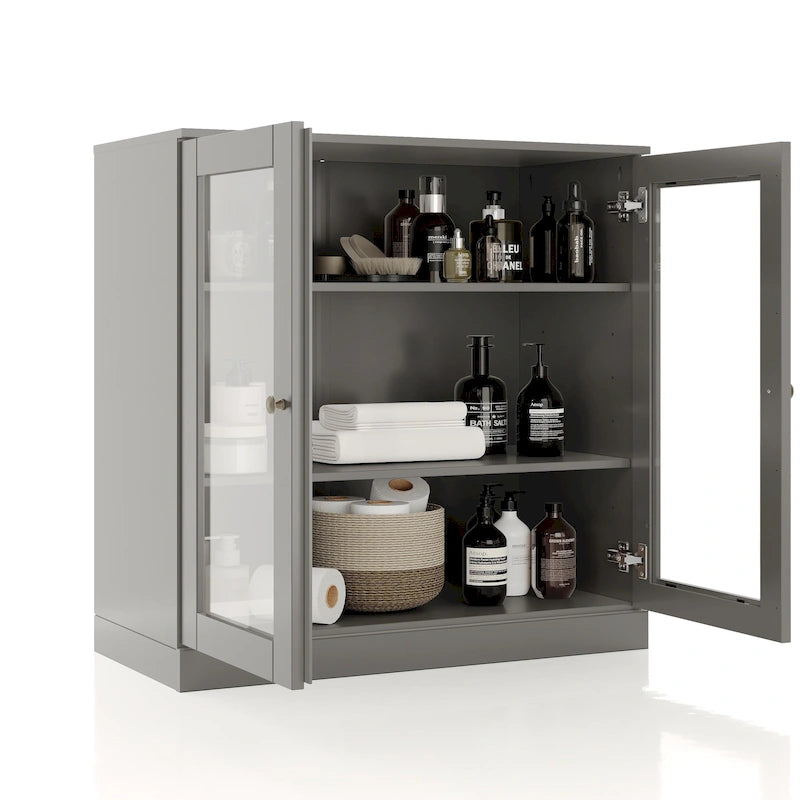 Meuble de salle de bain en bois massif 100%, 32 po, avec portes vitrées claires