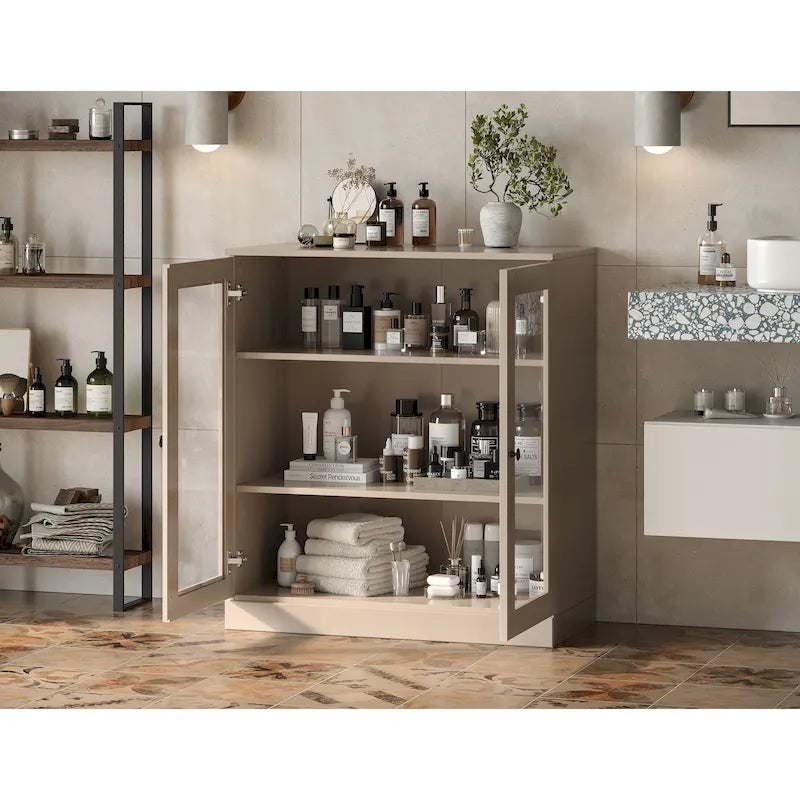 Meuble de salle de bain en bois massif 100%, 32 po, avec portes vitrées claires