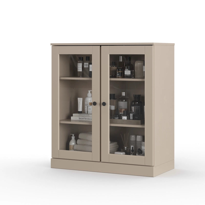 Meuble de salle de bain en bois massif 100%, 32 po, avec portes vitrées claires