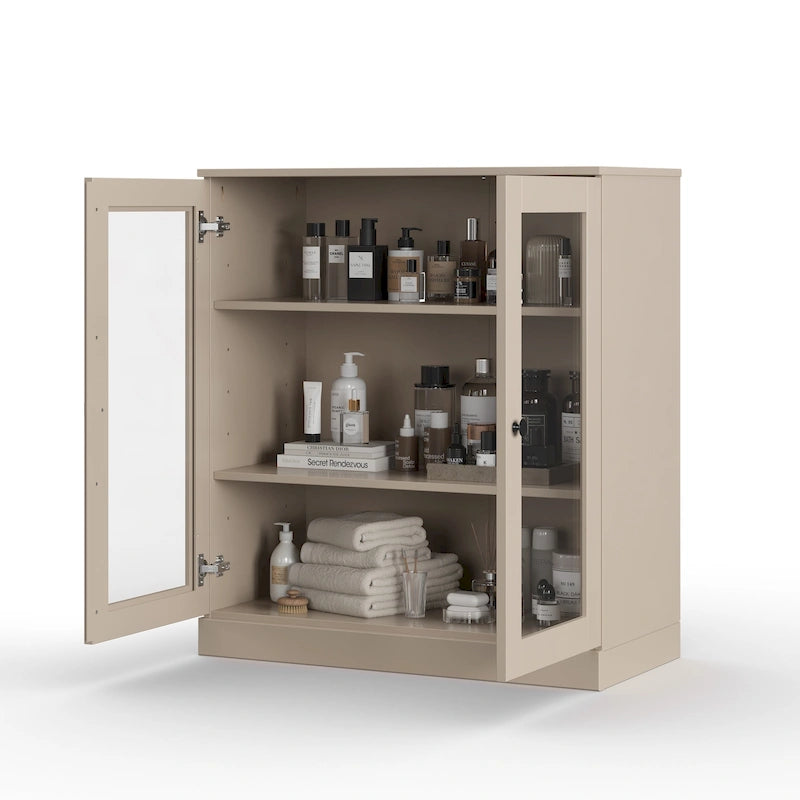 Meuble de salle de bain en bois massif 100%, 32 po, avec portes vitrées claires