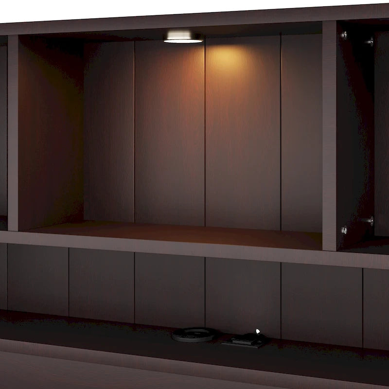 Lit plateforme de rangement avec 2 tiroirs, tête de lit bibliothèque et éclairage intégré