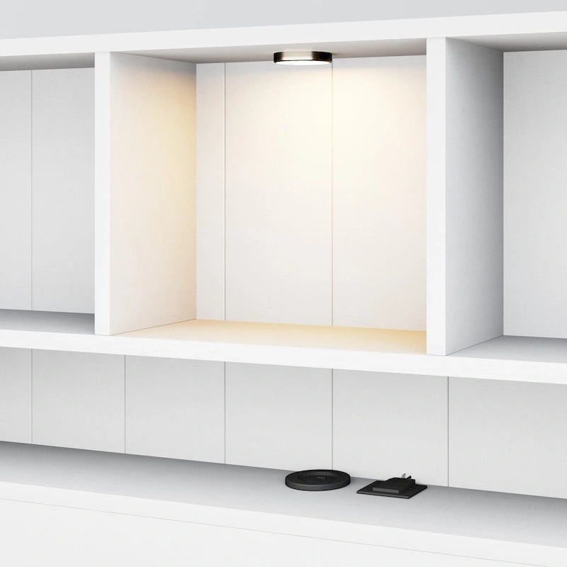 Lit plateforme de rangement avec 2 tiroirs, tête de lit bibliothèque et éclairage intégré
